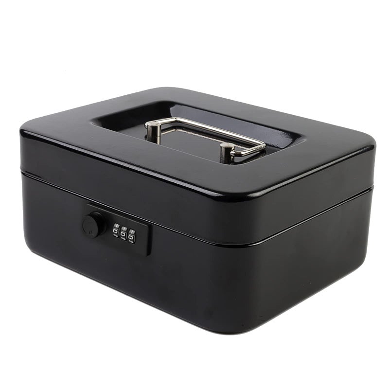 KYODOLED Cash Box with Combination Lock Safe Metal Money Box with Money Tray for Security Lock Box 7.87"x 6.30"x 3.35" Black - Image 1